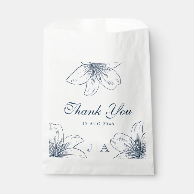 Moderne Navy Blue Blume Chic Gastgeschenk Hochzeit Geschenktütchen (Vorderseite)