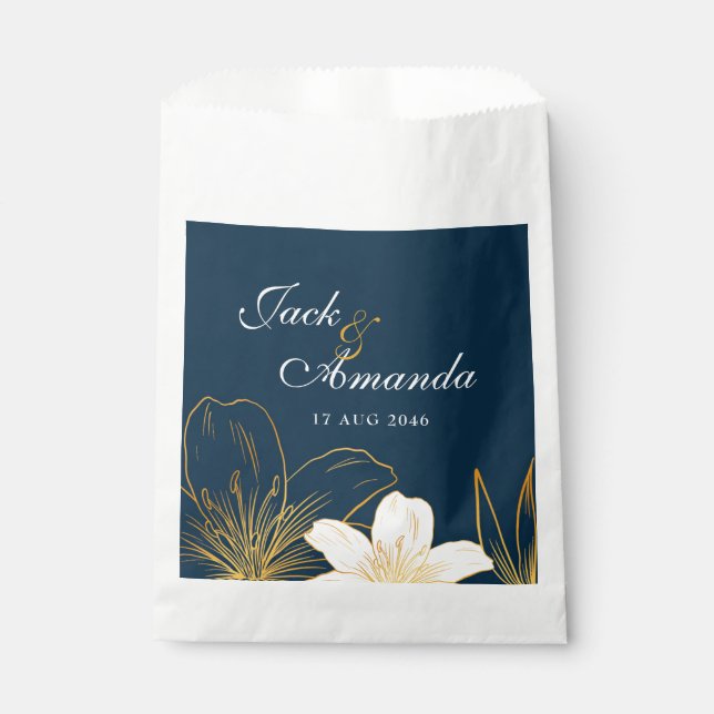 Moderne Navy Blue Blume Chic Gastgeschenk Hochzeit Geschenktütchen (Vorderseite)