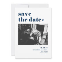 Moderne Navy Blue Bold Typografie mit Herz-Foto