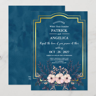 Moderne Navy Blue Burgundy Gold Blush Pink Wedding Einladung