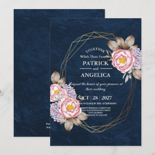 Moderne Navy Blue Burgundy Gold Blush Pink Wedding Einladung