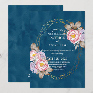 Moderne Navy Blue Burgundy Gold Blush Pink Wedding Einladung