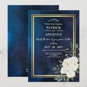 Moderne Navy Blue Burgundy Gold Blush Pink Wedding Einladung