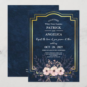 Moderne Navy Blue Burgundy Gold Blush Pink Wedding Einladung