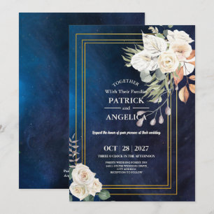Moderne Navy Blue Burgundy Gold Blush Pink Wedding Einladung