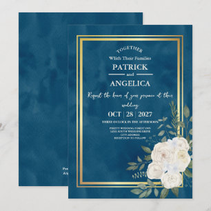 Moderne Navy Blue Burgundy Gold Blush Pink Wedding Einladung