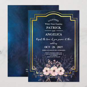 Moderne Navy Blue Burgundy Gold Blush Pink Wedding Einladung