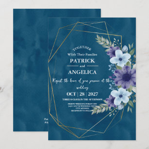 Moderne Navy Blue Burgundy Gold Blush Pink Wedding Einladung