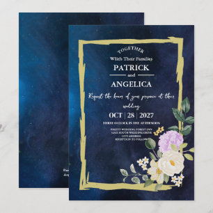 Moderne Navy Blue Burgundy Gold Blush Pink Wedding Einladung