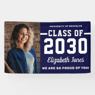 Moderne Navy Blue Class 2022 Foto Abschluss Banner