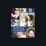 Moderne Navy Blue Color Block Family Foto Collage Leinwanddruck<br><div class="desc">Moderner blauer Navy-Farbblock Familie 6 FotoCollage - mit personalisiertem Familiennamen, Jahr und Anfangsbuchstaben, alle in einem eleganten Rasterlayout angeordnet. Dieses moderne und elegante Design zeigt 6 eigene Bilder wunderschön. In verschiedenen Farbtönen, die zu jeder Zimmerdekoration passen. Ein tolles Urlaubsgeschenk für Großeltern, Eltern, Familie, Freunde und Angehörige. Anpassen Sie es einfach...</div>