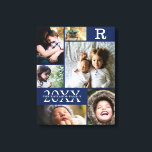 Moderne Navy Blue Color Block Family Foto Collage Leinwanddruck<br><div class="desc">Moderner blauer Navy-Farbblock Familie 6 FotoCollage - mit personalisiertem Familiennamen, Jahr und Anfangsbuchstaben, alle in einem eleganten Rasterlayout angeordnet. Dieses moderne und elegante Design zeigt 6 eigene Bilder wunderschön. In verschiedenen Farbtönen, die zu jeder Zimmerdekoration passen. Ein tolles Urlaubsgeschenk für Großeltern, Eltern, Familie, Freunde und Angehörige. Anpassen Sie es einfach...</div>
