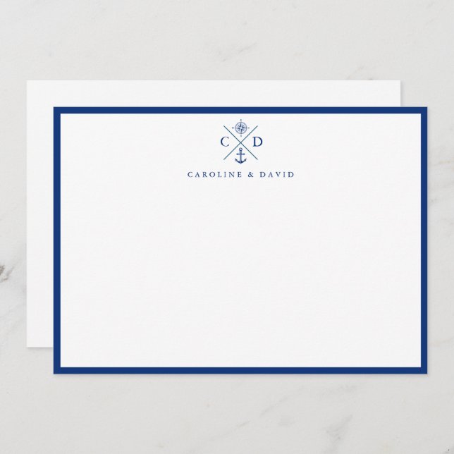 Moderne Navy Blue Couple's Nautical Flat Note Card Mitteilungskarte (Vorne/Hinten)