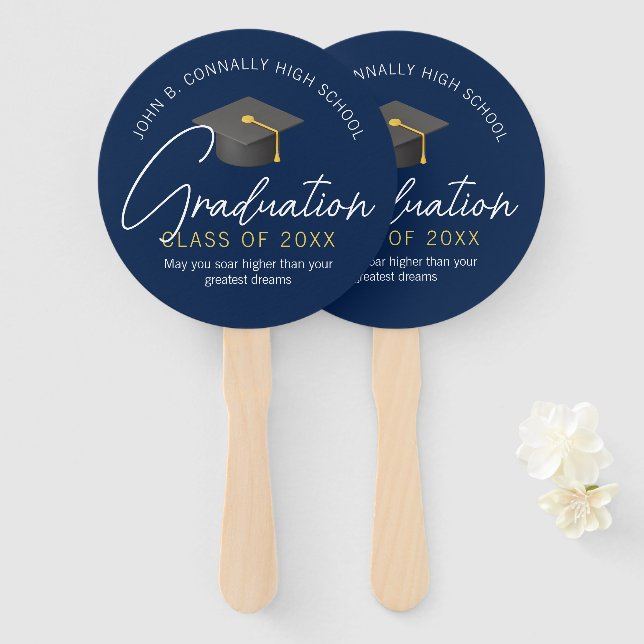 Moderne Navy Blue Custom Graduation Party Fächer (Vorne und Hinten)
