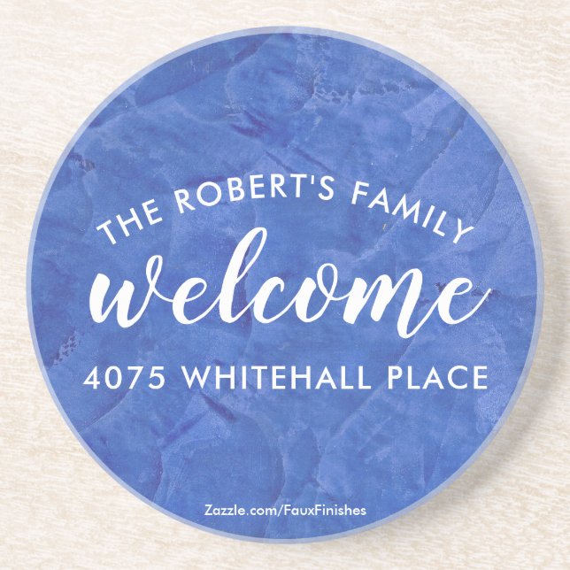 Moderne Navy-Blue-Familienname Willkommen Getränkeuntersetzer (Vorne)