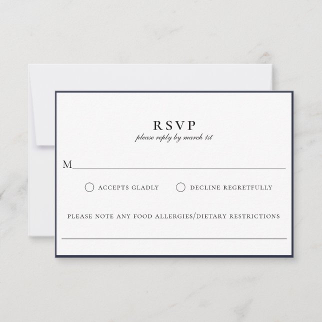 Moderne Navy Blue Food Allergie RSVP Card (Vorderseite)