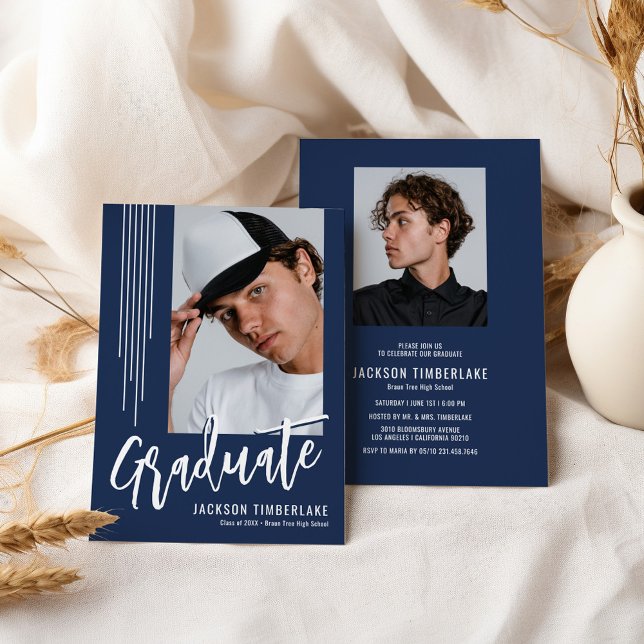Moderne Navy Blue Foto Graduation Party Einladung (Von Creator hochgeladen)
