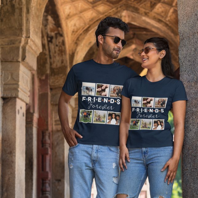 Moderne Navy Blue Friends Forever Foto Collage T-Shirt (Von Creator hochgeladen)