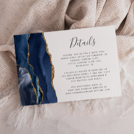 Moderne Navy Blue Gold Agate Hochzeitdetails Begleitkarte