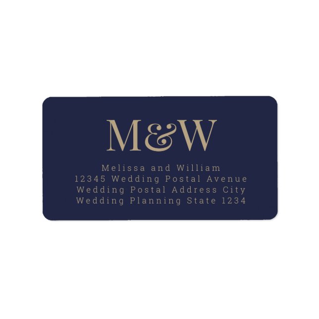 Moderne Navy Blue Gold-Elegante Monogram-Adresse Adressaufkleber (Vorne)