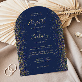 Moderne Navy Blue Gold Glitzer Edge Arch Wedding Einladung