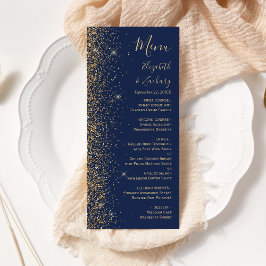 Moderne Navy Blue Gold Glitzer Edge Wedding Menükarte