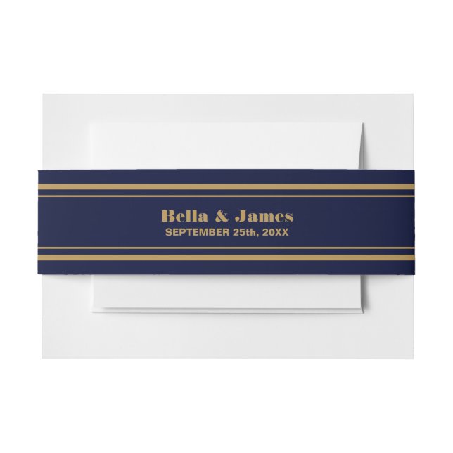 Moderne Navy Blue Gold Hochzeit Einladung Einladungsbanderole (Vorderseite Beispiel)