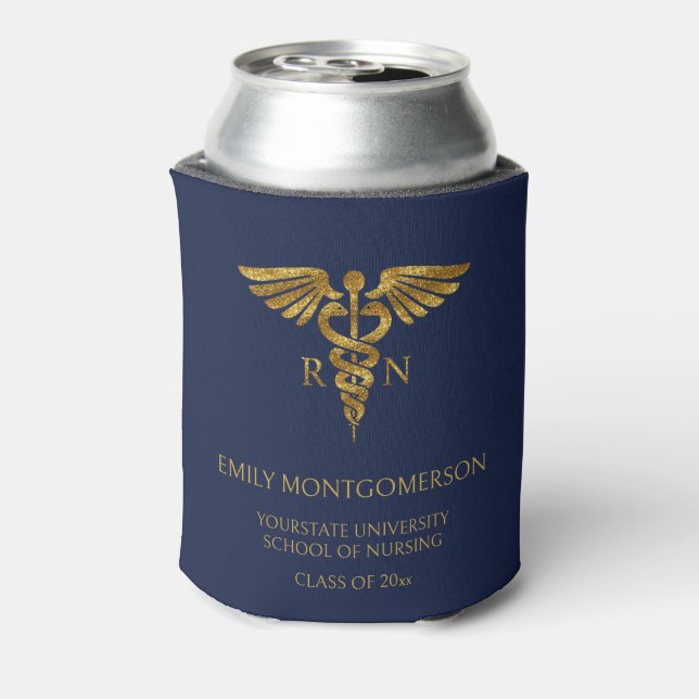Moderne Navy Blue Gold Nursing School RN Abschluss Dosenkühler (Kanne Rückseite)