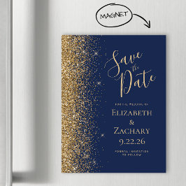 Moderne Navy Blue Gold Save the Date Magnetkarte