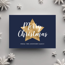 Moderne Navy Blue Gold Star Frohe Weihnachten Postkarte