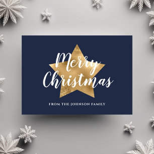 Moderne Navy Blue Gold Star Frohe Weihnachten Postkarte