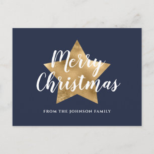 Moderne Navy Blue Gold Star Frohe Weihnachten Postkarte