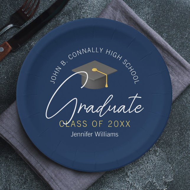 Moderne Navy Blue Graduate Custom Graduate Party Pappteller (Von Creator hochgeladen)