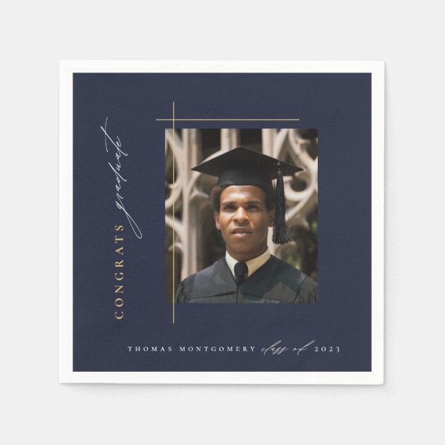 Moderne Navy Blue Graduation Party Serviette (Vorderseite)