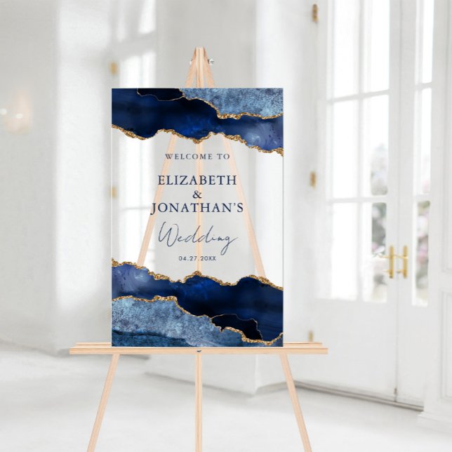 Moderne Navy Blue Imitats Gold Wedding Willkommen Acrylschild (Modern Navy Blue Faux Gold Wedding Welcome Acrylic Sign)