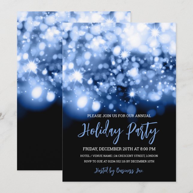 Moderne Navy Blue Lights Corporate Holiday Party Einladung (Vorne/Hinten)