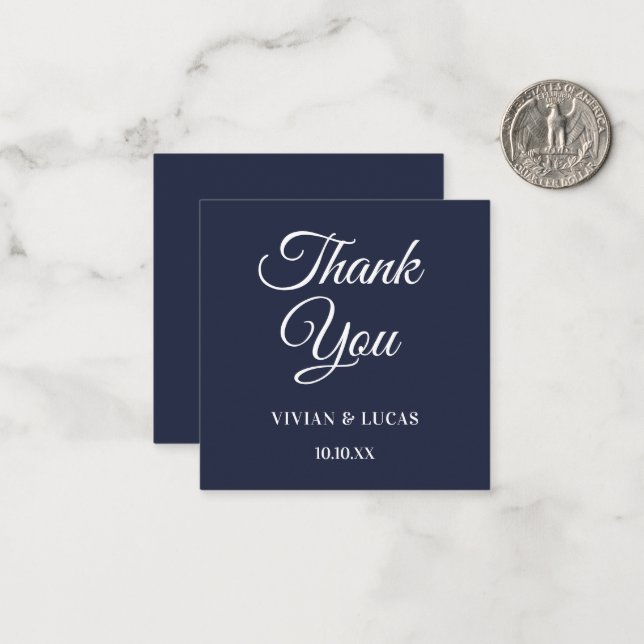 Moderne Navy Blue Minimal Hochzeit Vielen Dank Mitteilungskarte (Vorderseite/Rückseite Beispiel)