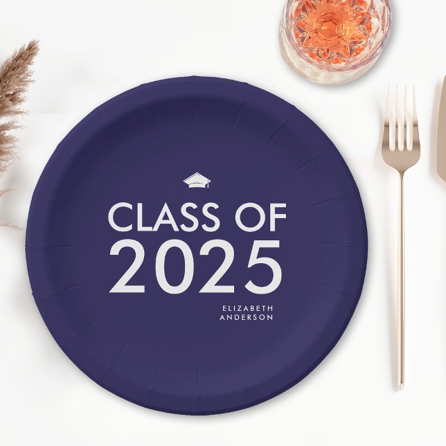 Moderne Navy Blue Personalisiert Graduation Party Pappteller (Von Creator hochgeladen)