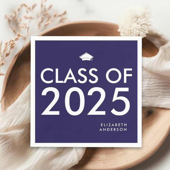 Moderne Navy Blue Personalisiert Graduation Party Serviette (Von Creator hochgeladen)