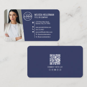 Moderne Navy-Blue-QR-Code-Profilbild-Logo Visitenkarte
