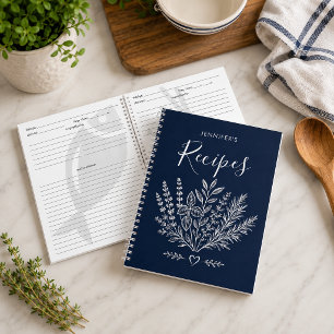 Moderne Navy-Blue-Rezept-Familien-Kochbuch-Notizbu Notizbuch