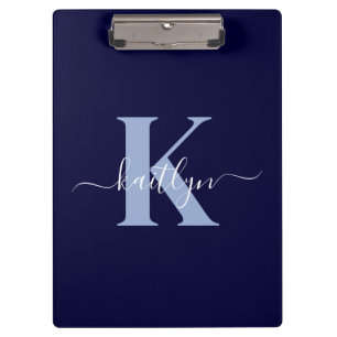 Moderne Navy-Blue-Schrift-Monogramm Klemmbrett