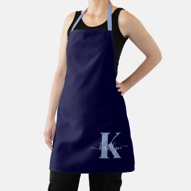 Moderne Navy-Blue-Schrift-Monogramm Schürze (InSitu)