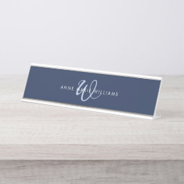 Moderne Navy-Blue-Schriftmonogramm Schreibtischnamensplakette