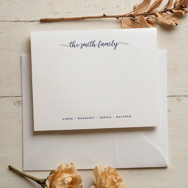 Moderne Navy Blue Script Family Stationierung Mitteilungskarte (Von Creator hochgeladen)