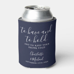 Moderne Navy-Blue-Signatur-Schrift Hochzeit Dosenkühler