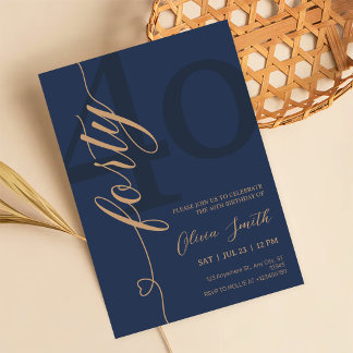 Moderne Navy-Blue- und Goldene 40. Geburtstagsfeie Einladung