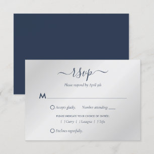 Moderne Navy Blue und Silver Wedding RSVP Cards Karte