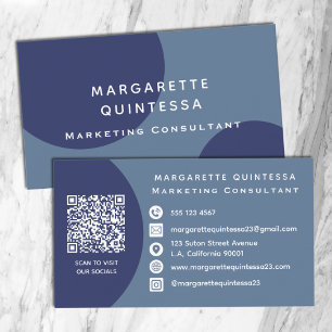 Moderne Navy Blue und White QR Code Social Media Visitenkarte