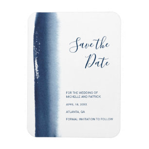 Moderne Navy-Blue-Wasserfarben-Hochzeit 'Save the Magnet